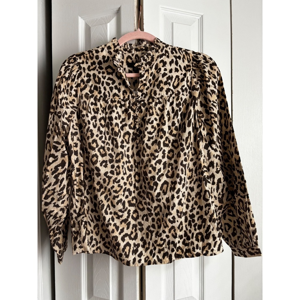 NWT J.Crew Leopard Print Tunic Blouse XXS Oversized Cotton Preppy (fits a small) - Picture 5 of 12